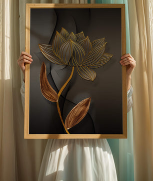 Elegant Gold Outlined Lotus On Dark Background - Mi tienda