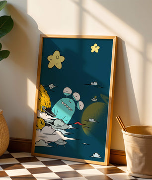 Playful Alien Illustration with Space Background and Stars - Mi tienda