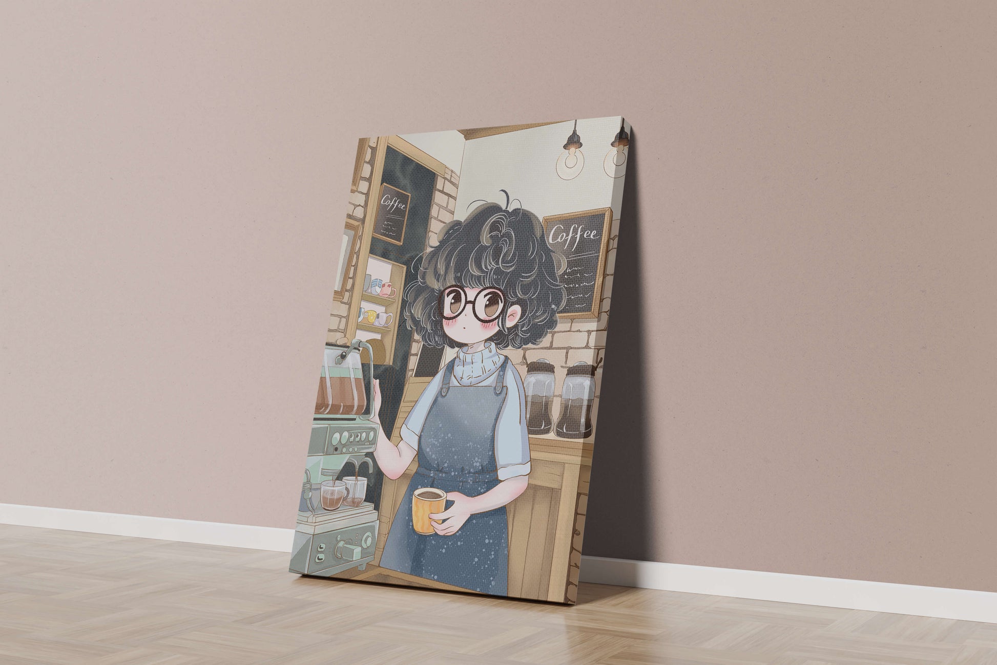 Escena encantadora de café con barista preparando café