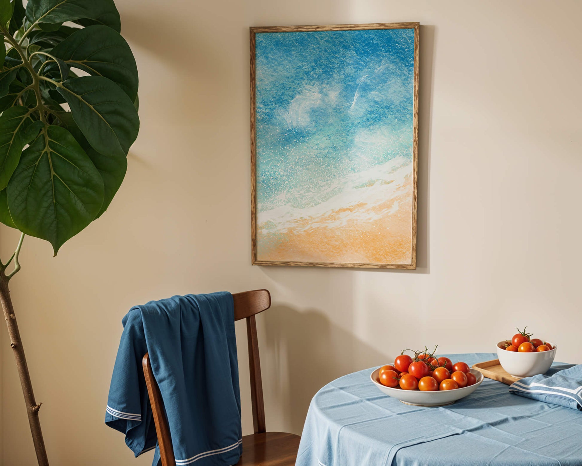 Abstract Ocean Waves with Blue and Sand Tones
