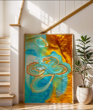 Abstract vibrant swirls in blue and orange colors