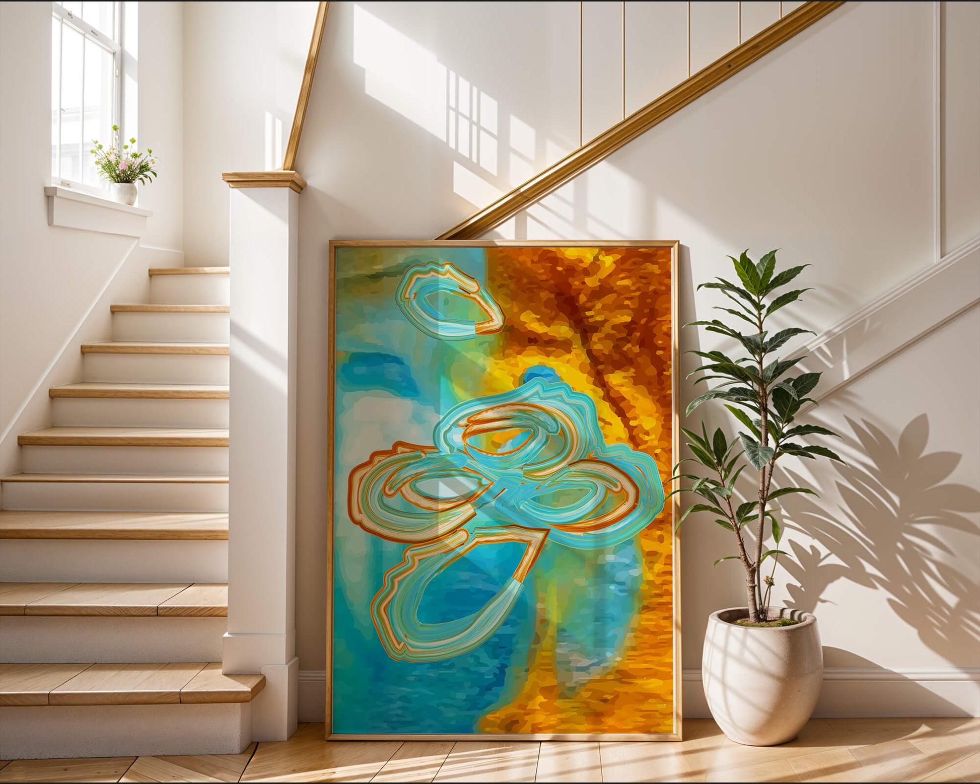 Abstract vibrant swirls in blue and orange colors