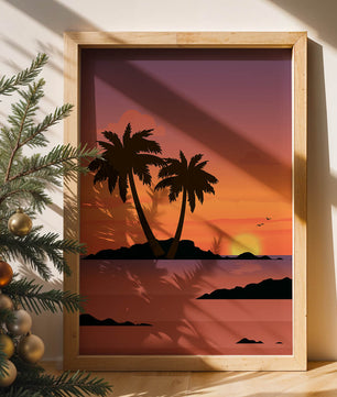 Sunset Over Tropical Island with Palm Trees and Birds - Mi tienda