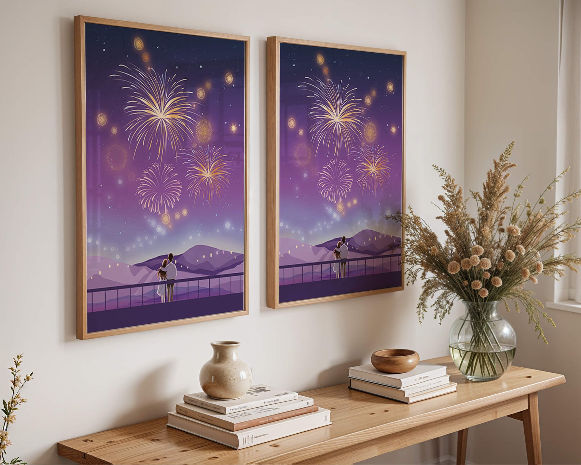Romantic Couple Watching Fireworks on a Starry Night