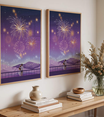Romantic Couple Watching Fireworks on a Starry Night