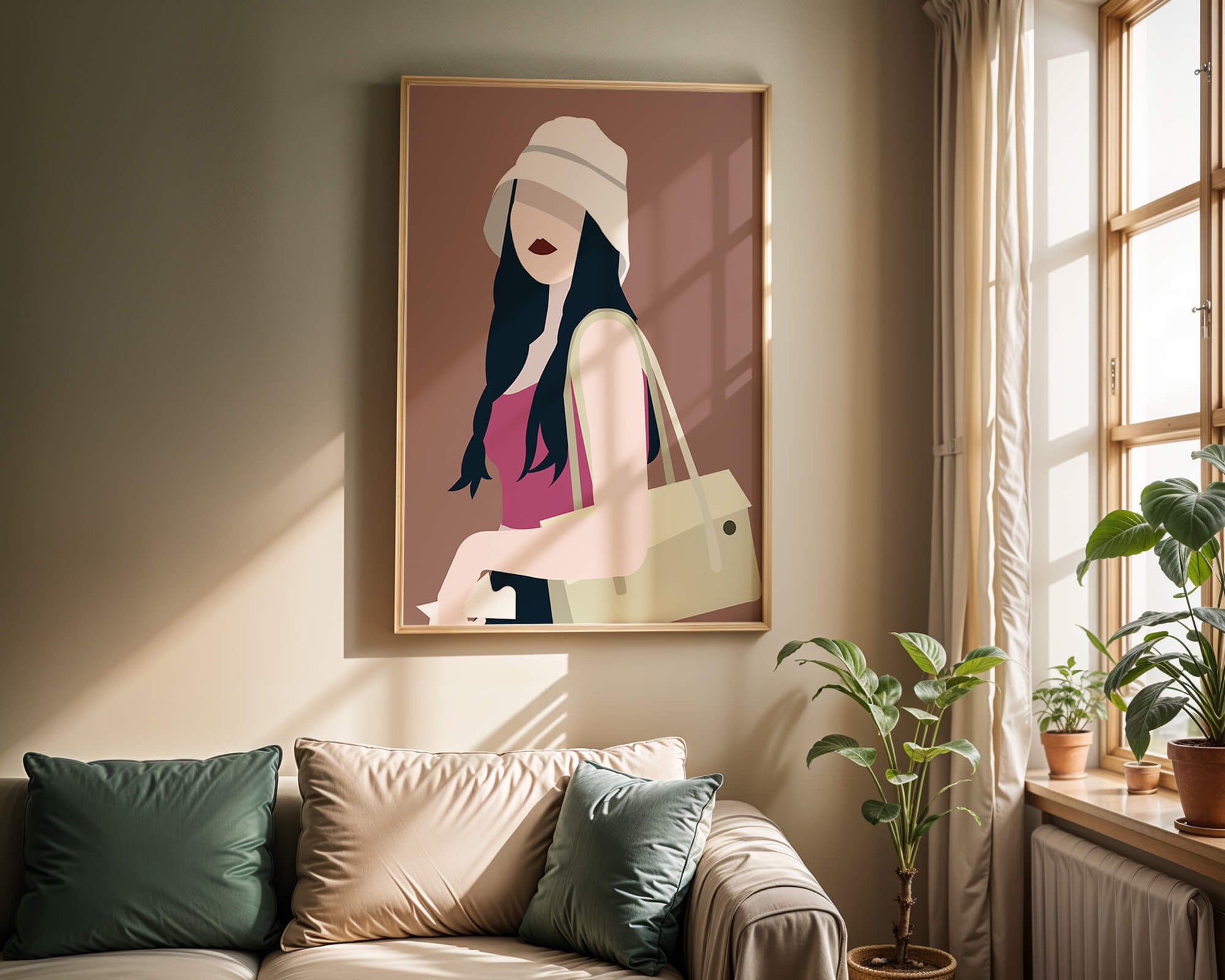 Stylish illustration of a woman in a bucket hat and casual outfit