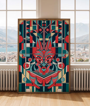Arte abstracto geométrico de lobo con influencias tribales