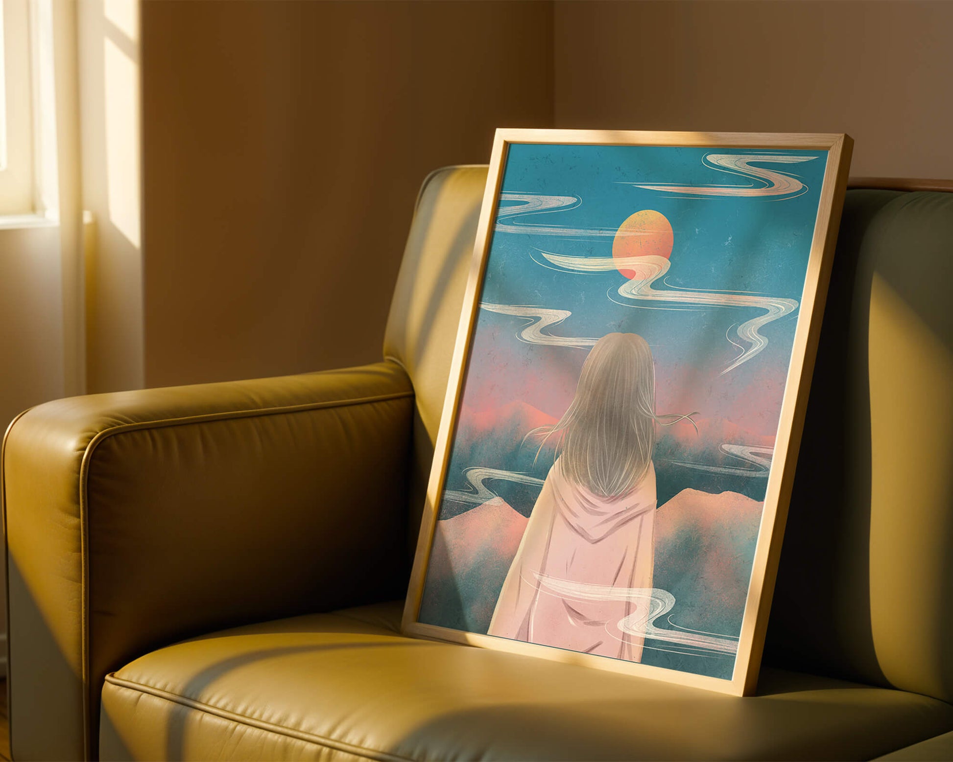 Ruhige Landschaft mit Silhouette, die den Sonnenuntergangshimmel und die Wolken betrachtet