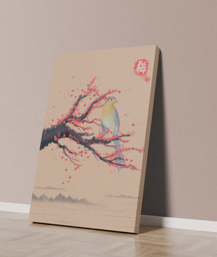 Oiseau serein sur une branche de cerisier dans le style artistique asiatique traditionnel