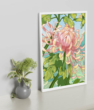 Belle illustration florale avec chrysanthème et feuilles vertes