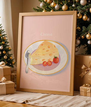 Plate with Cheese and Tomatoes on Pink Background