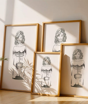 Surreal illustration of a woman with abstract ribcage and melting effect
