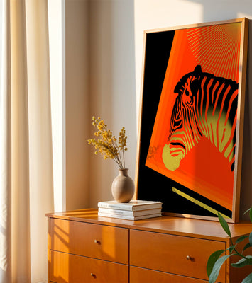 Abstract Zebra with Vibrant Colors and Golden Elements