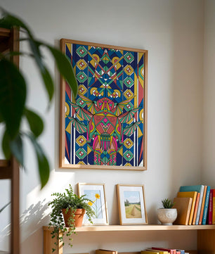 Obra de arte abstracta geométrica colorida con patrones simétricos