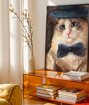 Gato encantador con traje formal, sombrero y corbata de moño