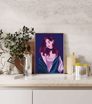 Stylish girl with purple hair and a blue jacket illustration