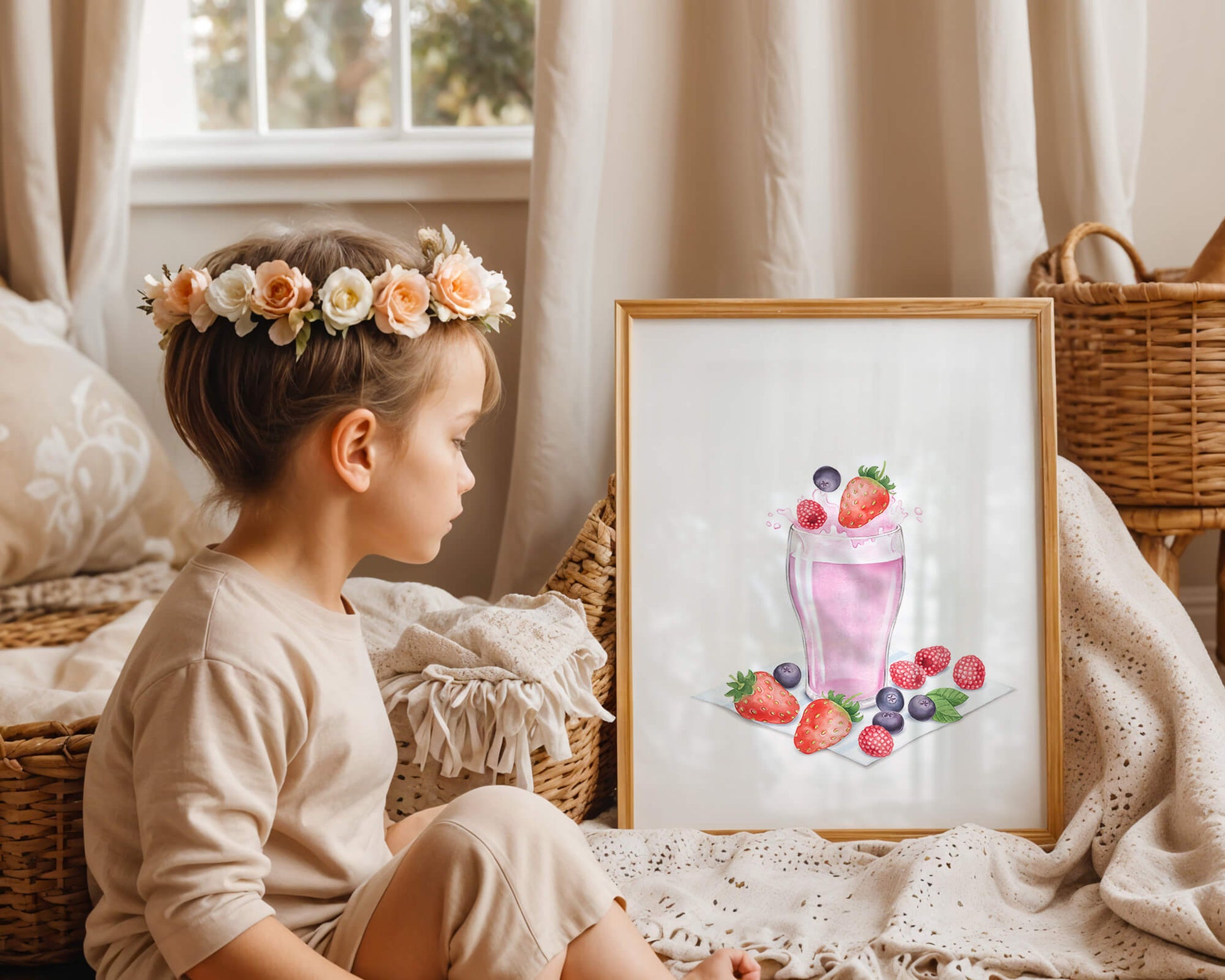 Refreshing berry smoothie with fresh strawberries and blueberries