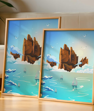 Majestic Sea Cliffs and Sailboats in Serene Landscape