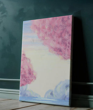 Serene Landscape with Cherry Blossom Trees and Tranquil Sky