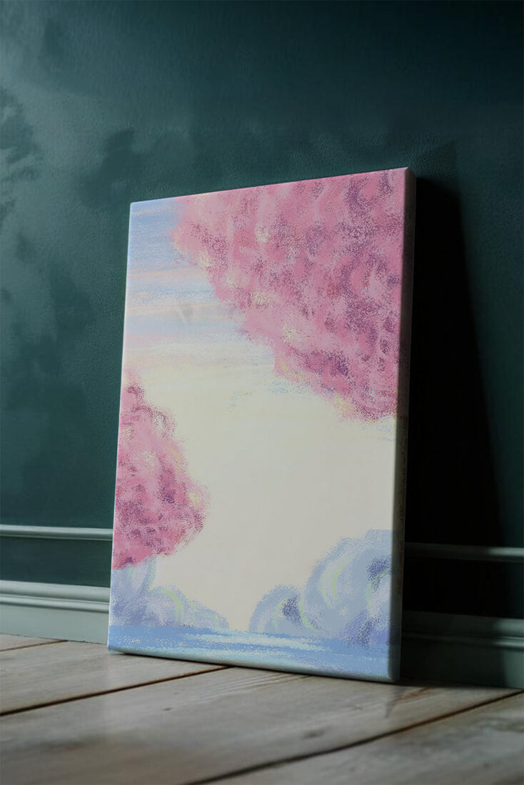 Serene Landscape with Cherry Blossom Trees and Tranquil Sky