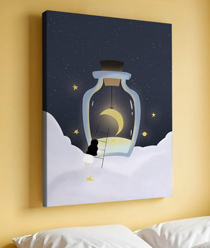 Fantasy Scene with Girl and Moon in a Bottle