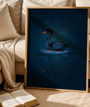 Majestic Black Swan Under Starry Night Sky with Golden Accents - Mi tienda