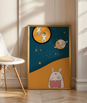 Playful Cartoon of Astronauts and Rabbit with Planet and Stars - Mi tienda