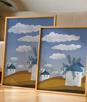 Scenic Windmills on a Sunny Day with Blue Skies and Clouds