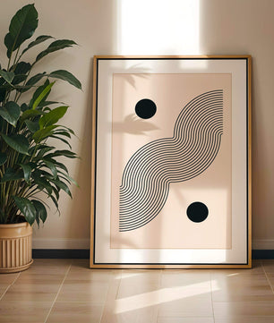Abstract Minimalist Art with Black Wavy Lines and Circles - Mi tienda