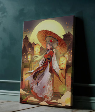 Illustration élégante sur le thème japonais avec une femme sous une ombrelle