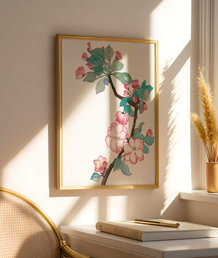 Elegante ilustración floral en acuarela con flor de cerezo.