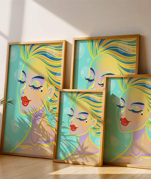 Portrait abstrait coloré d'une femme aux yeux fermés