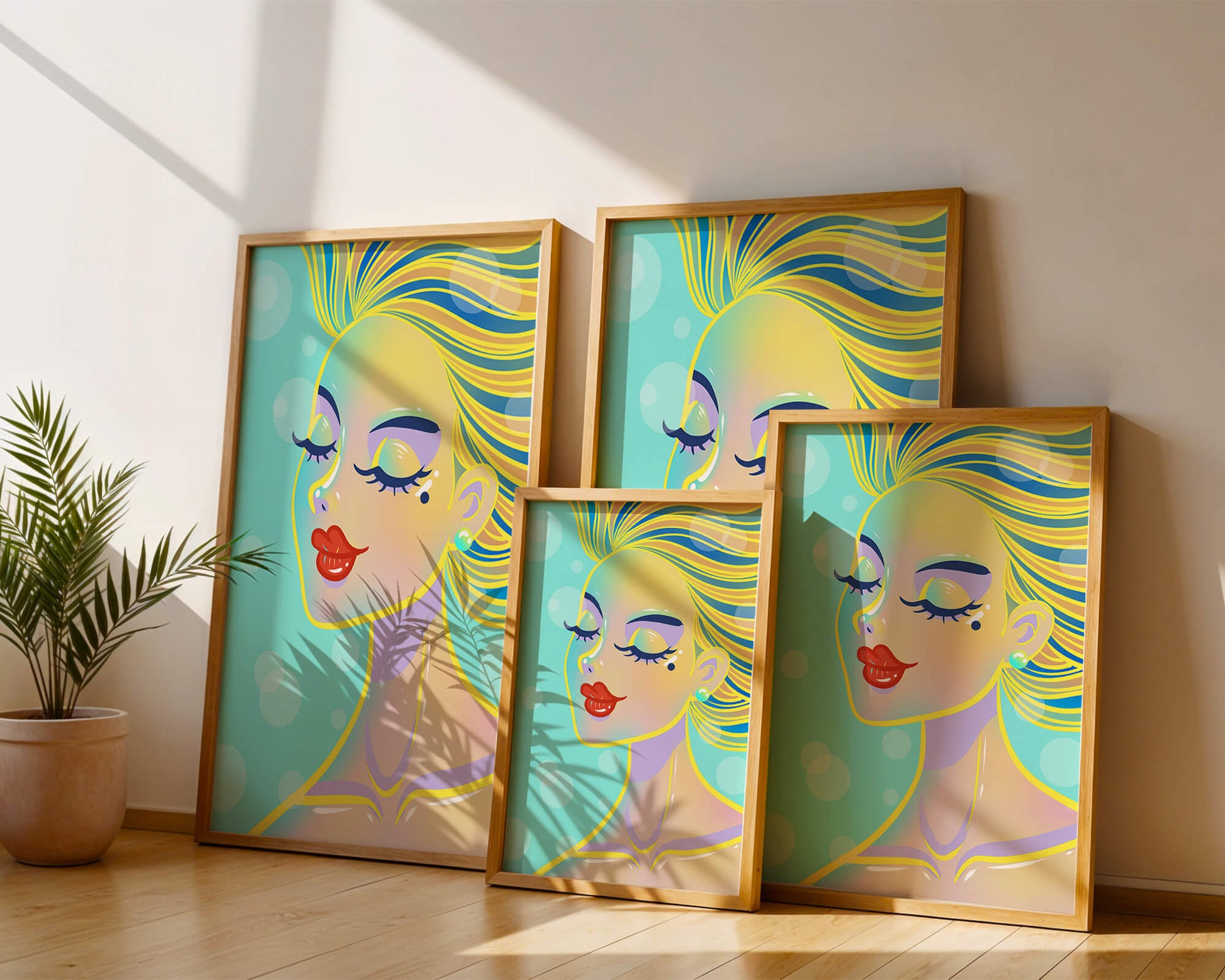 Colorful abstract portrait of a woman with closed eyes