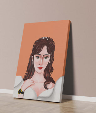 Retrato de una mujer con peinado elegante y reloj dorado