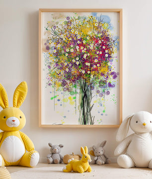 Abstract expressionist floral tree with vibrant colors
