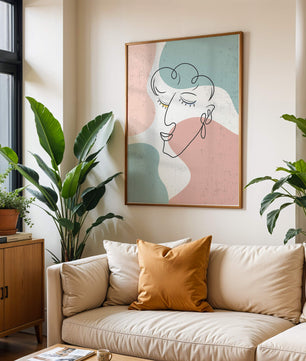 Abstract Line Art Face On Pastel Background - Mi tienda