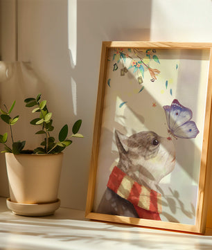 Cat Staring at Butterfly with Floral Elements - Mi tienda