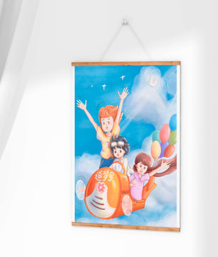 Aventure d'enfants dans le ciel avec des ballons et des avions ludiques