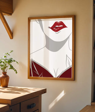 Minimalist Art with Red Lips and Elegant Dress - Mi tienda