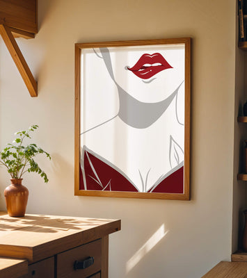Minimalist Art with Red Lips and Elegant Dress