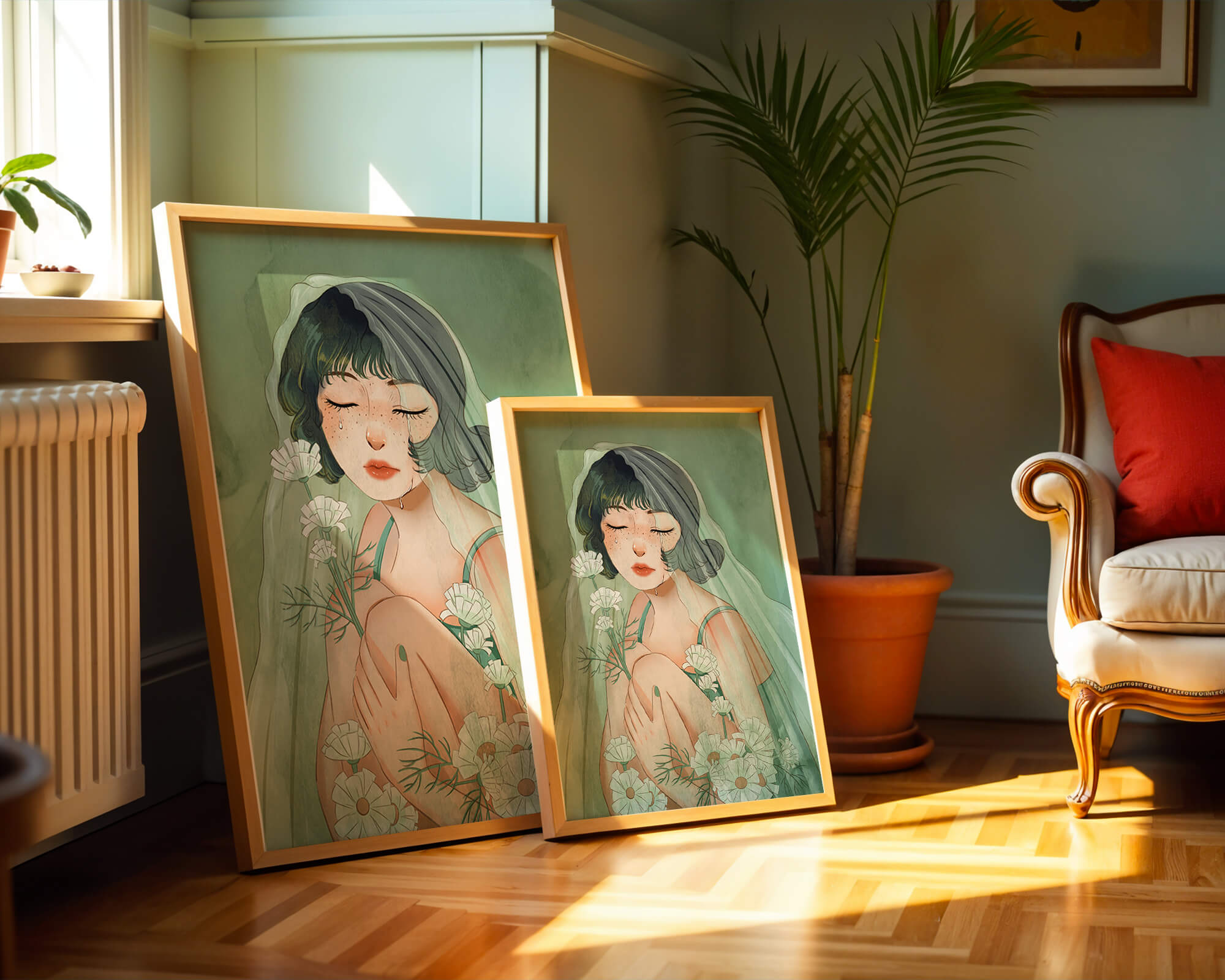 Emotional illustration of a woman surrounded by flowers