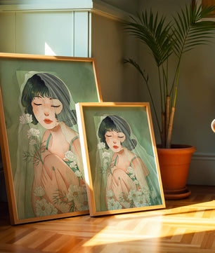 Ilustración emocional de una mujer rodeada de flores
