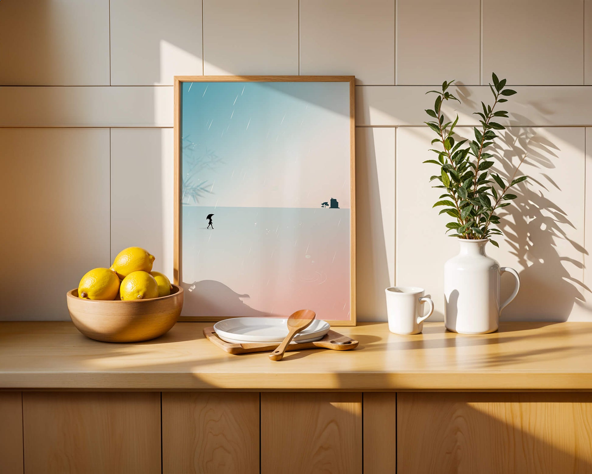Paisaje Minimalista con Silueta en Ambiente Lluvioso
