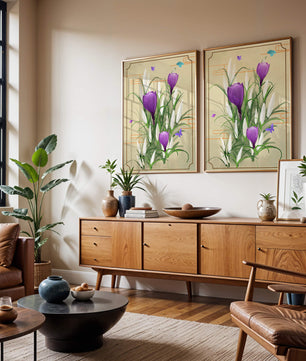 Elegant Crocus Flowers with Butterflies in a Delicate Frame