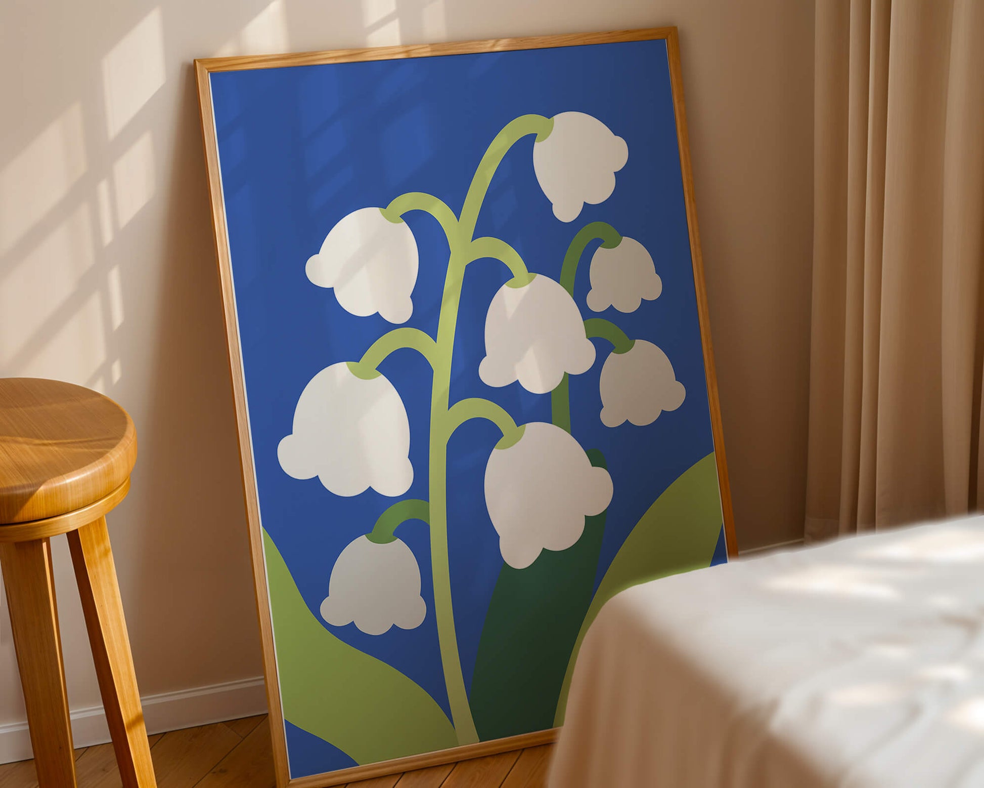 Abstract Lily of the Valley Illustration on Blue Background