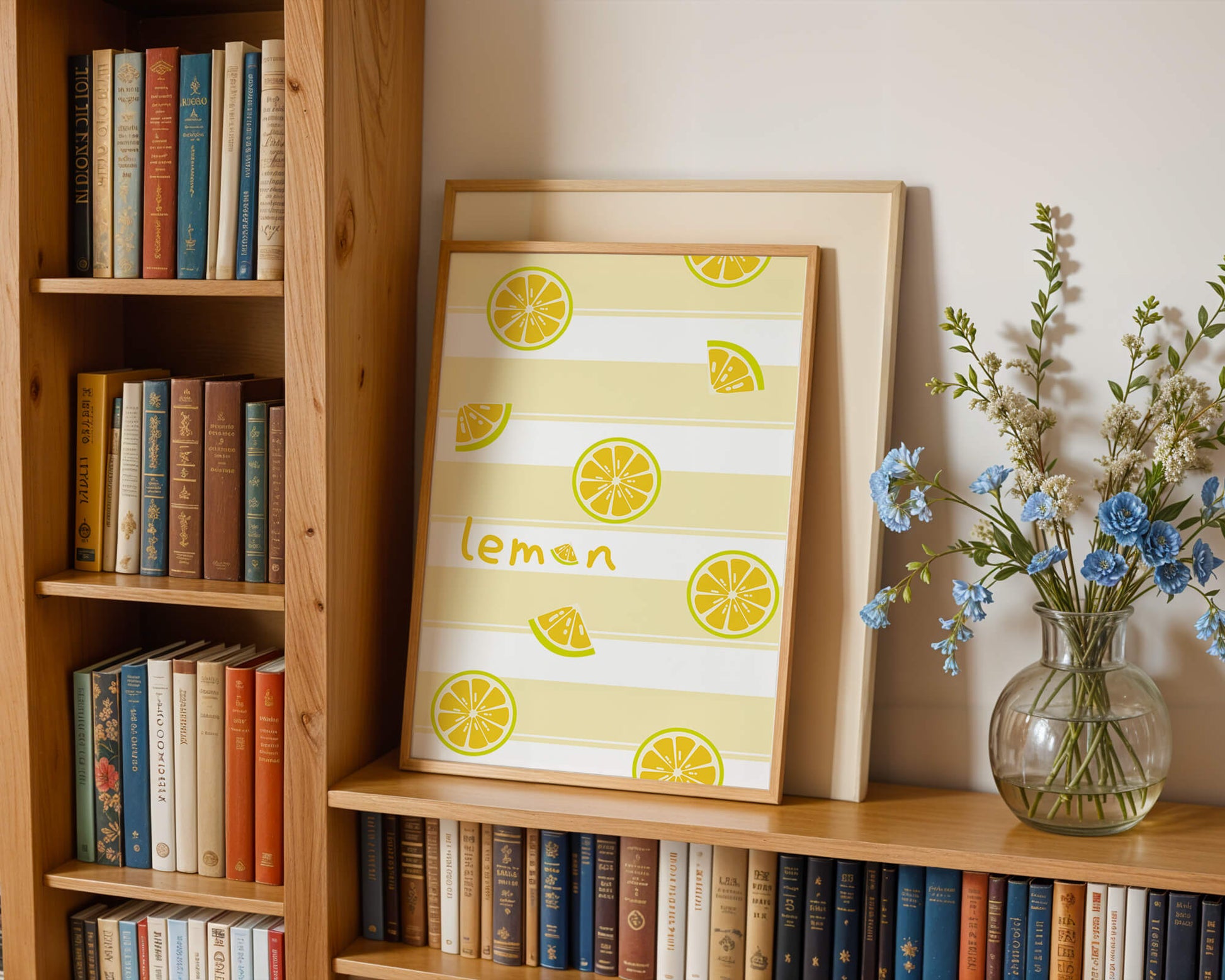 Yellow lemon slices pattern with bold stripes