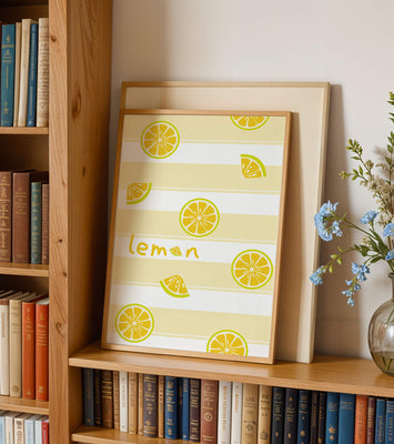 Yellow lemon slices pattern with bold stripes