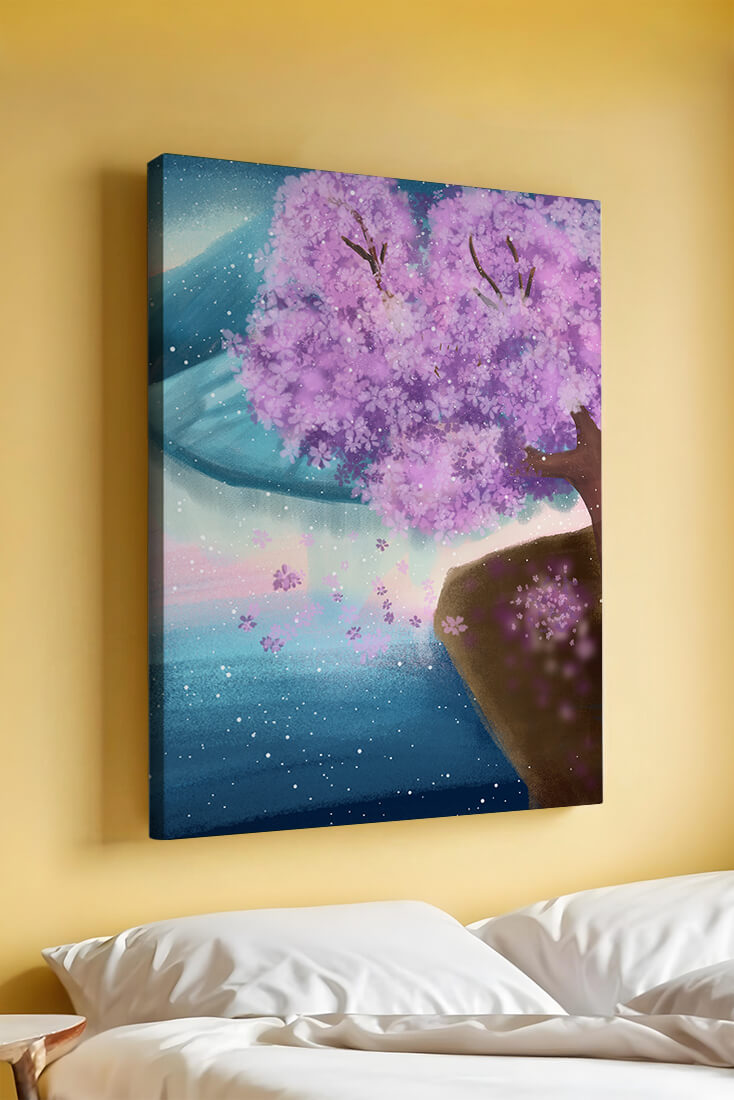 A Beautiful Cherry Blossom Tree in a Dreamlike Landscape