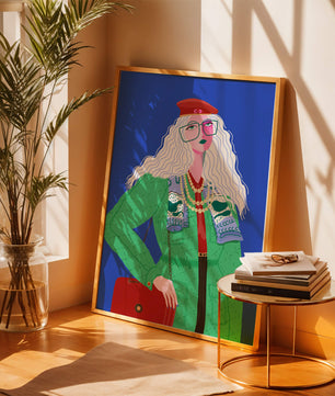 Ilustración de moda colorida con accesorios llamativos y estilo vibrante