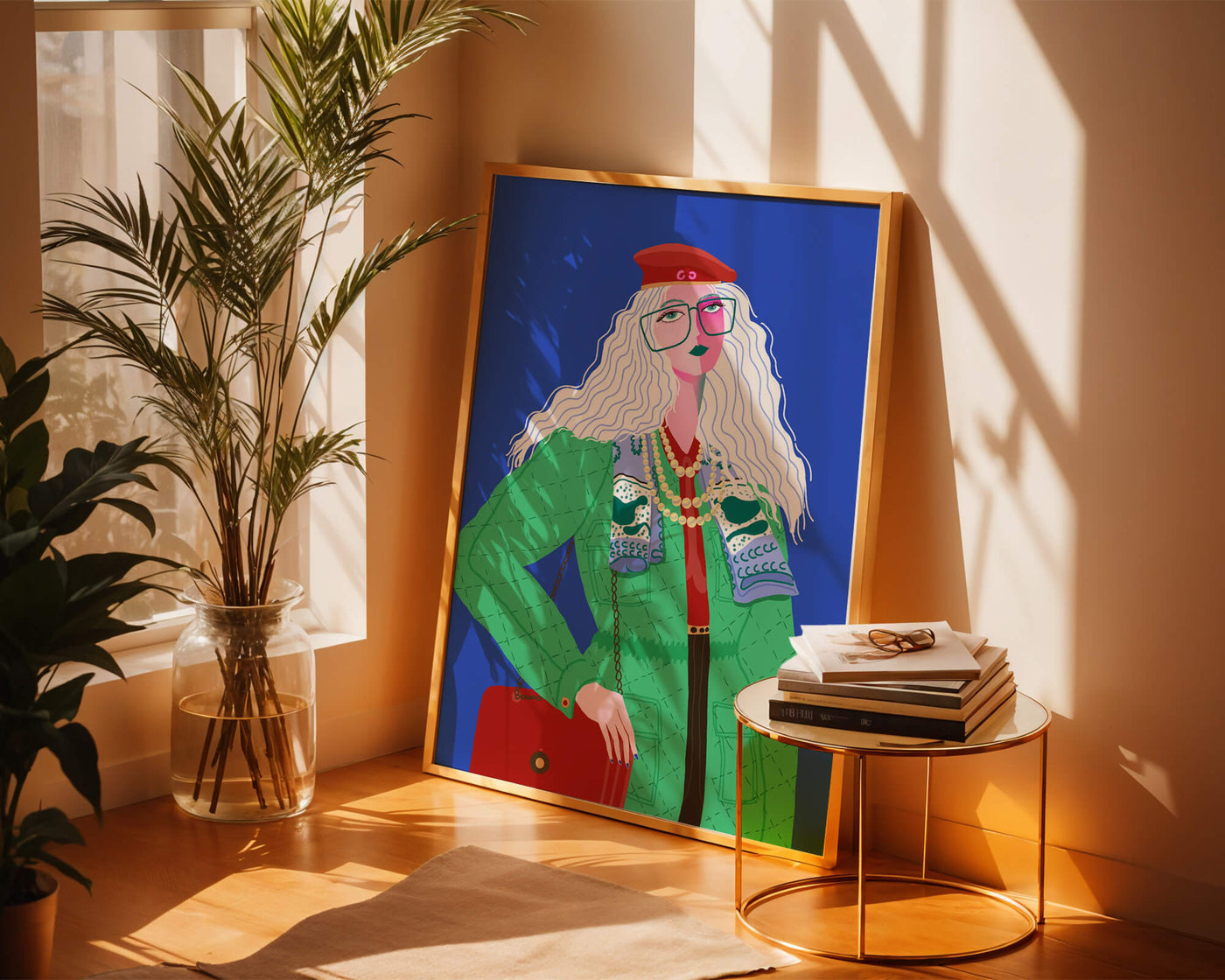 Colorful fashion illustration with striking accessories and vibrant style